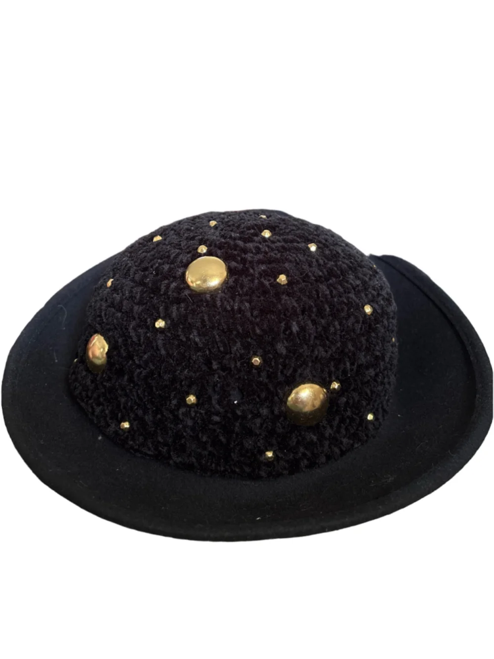 Women's Mr. John Black and Gold Studded Wool Hat, One Size